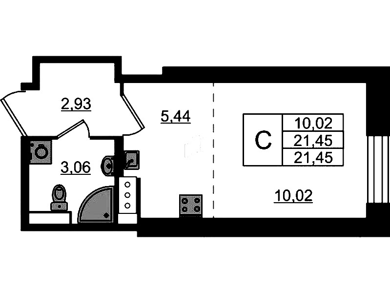 Квартира студия 21.45 м², 1/23 эт., ЖК «Живи! В Рыбацком»